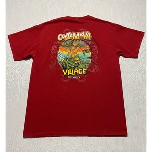 Yazbek Costa Maya Mexico Village Red Graphic T-Shirt Mens Large Mermaid Skulls